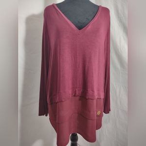 MICHAEL MICHAEL KORS Women's Maroon Layered Chiffon Top Size XL
